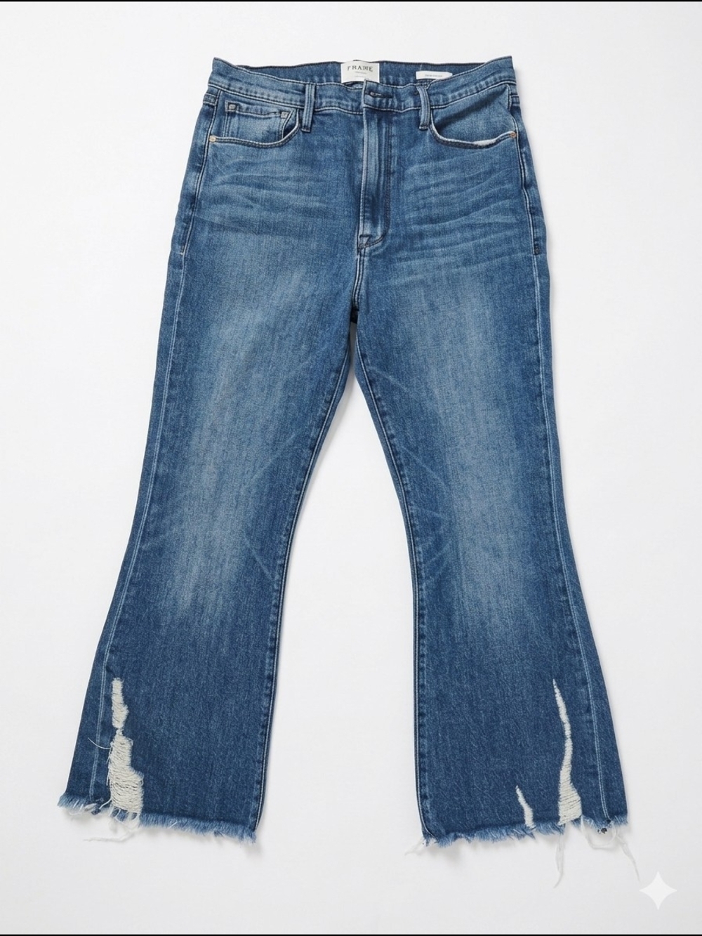 Frame Denim Blue Distressed Cropped Flare Jeans Euc Size 30 Designer Luxury